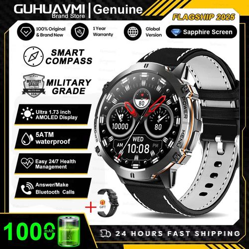 2025 Nouveau Militaire T-Rex 3 Bluetooth Appel Montre Intelligente Gps Boussole Barométrique Altimètre 10Atm Étanche Sport Montres Intelligentes Hommes.Starlight Leather.Gps Watch