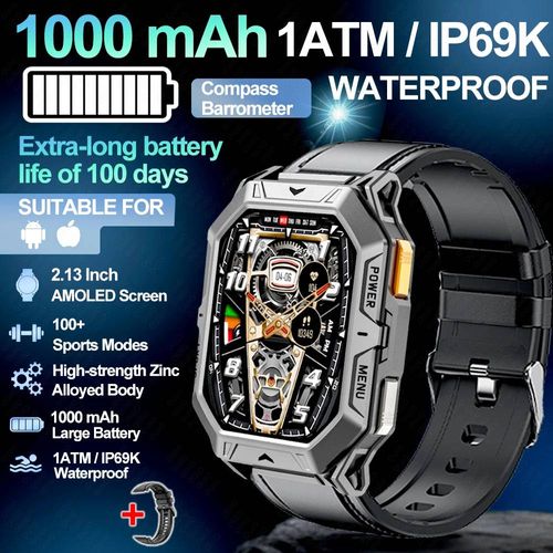 2025 Nouveau Sport De Plein Air Montre Intelligente Longue Durée De Vie De La Batterie 2.13 Pouces Hd Écran Gps Boussole Bt Appel Hommes Femmes Étanche Montre Intelligente.Black Leather.Outerdoor