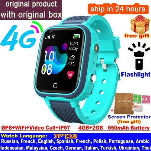 (blue) LT21 4G montre intelligente enfants GPS WIFI appel vidéo SOS IP67 étanche enfant Smartwatch caméra moniteur traqueur localisation téléphone montre