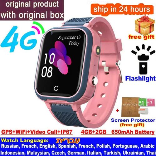 (pink) LT21 4G montre intelligente enfants GPS WIFI appel vidéo SOS IP67 étanche enfant Smartwatch caméra moniteur traqueur localisation téléphone montre