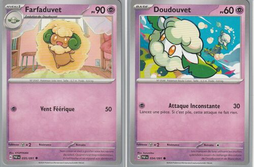 2 Cartes Pokémon - Farfaduvet 035/091 Et Doudouvet 034/091 - Ev4,5 Destinées De Paldea Sous Sleeves - Choupine50