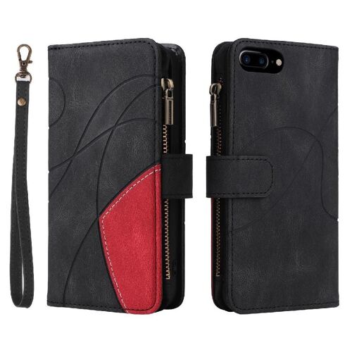 Étui Pour Iphone 7 Plus/8 Plus Avec Le Support De Fente De Carte Style De Portefeuille À Glissière Béquille De Protection Couture Bicolore Neuf Fentes Pour Cartes - Noir