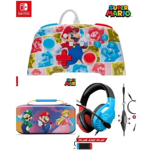 CASQUE SWITCH ROUGE ET BLEU - Manette SWITCH Mario Hero Reel Nintendo - Sacoche Switch- Mario- Color Splash Heroes