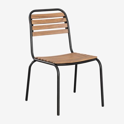 Pack De 2 Chaises De Jardin Empilables En Acier Et Bois D'acacia Artus Noir