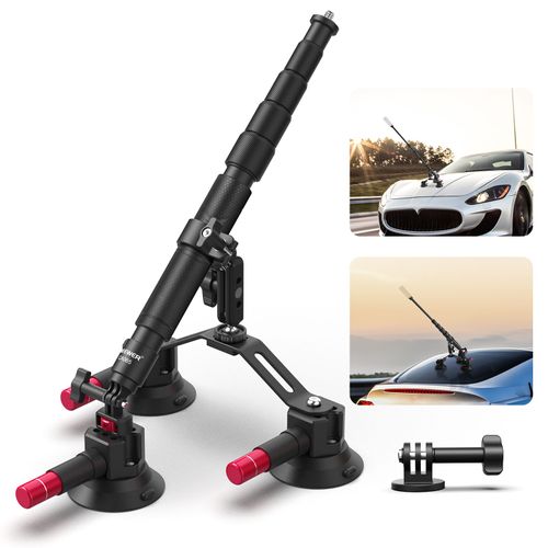 NEEWER Kit de Support caméra Triple Ventouse Voiture avec Perche d'Extension 2 en 1, Libération Rapide, Bras Magique pour Action Caméra, Fixation Triple Ventouse Compatible avec GoPro Insta360, CA065