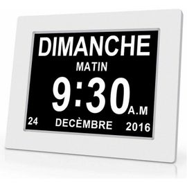 Horloge calendrier numérique avec date et heure Horloge Alzheimer pour parents, Rappel de médicaments pour grands-parents et enfants, Blanc, 204 x 143 x 24 mm