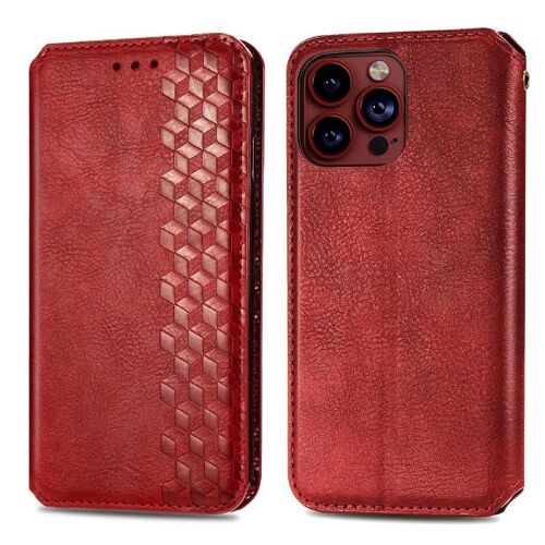 Coque Pour Apple Iphone 15 Pro Entreprise Exquise Étui En Cuir Fonction De Portefeuille Couverture Flip Conception De Mode - Rouge