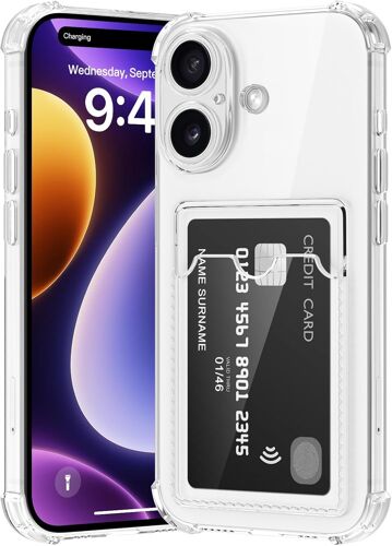 LORANKA-Coque pour iPhone 17 avec Fente Carte Étui Transparente TPU Silicone Protection Housse Soft Anti-Choc Anti-Rayure Case avec Porte Cartes pour iPhone 17, Transparente