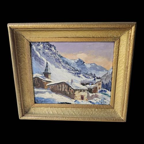 Tableau Huile sur panneau Village du Tour Le Tour Chamonix Sign M Mart multicolore