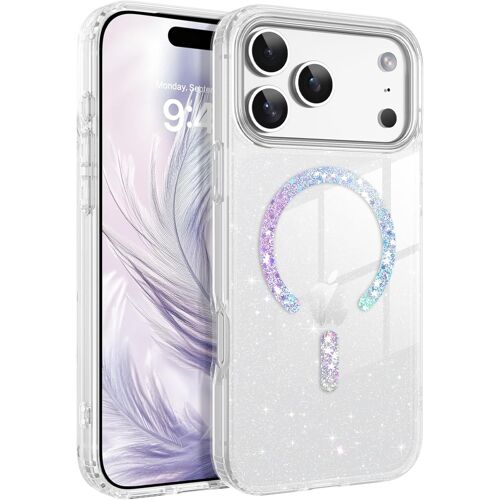KALANKA-Coque pour iPhone 17 Pro Max,Paillette Case Magnétique Compatible avec MagSafe,Etui Bling avec Bumper Protection Antichoc Housse Kawaii Femme Fille iPhone 17 Pro Max 6.9""-Transparente