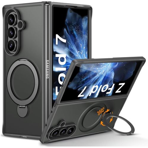 Coque Pour Samsung Z Fold 7 Avec Support, Magnétique Compatible Avec Magsafe, Étui Translucide Mat Antichoc Anti-Rayures Case Pour Samsung Galaxy Z Fold7 8.0"", Gris