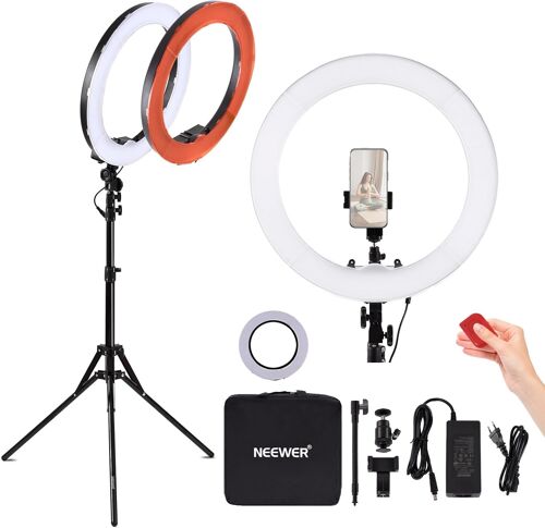 NEEWER Ring Light Professionnel avec Trépied et Diffuseur : 45cm 55W 5600K Réglable LED Anneau Lumineux, Anneau Lumineux pour Appareil Photo Professionnel