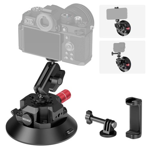 NEEWER Support de caméra à Ventouse de 11,4 cm avec Bras Magique à tête sphérique, Trous Arri de 6,35 mm, Support de Voiture à dégagement Rapide avec Support et Adaptateur de caméra d'action