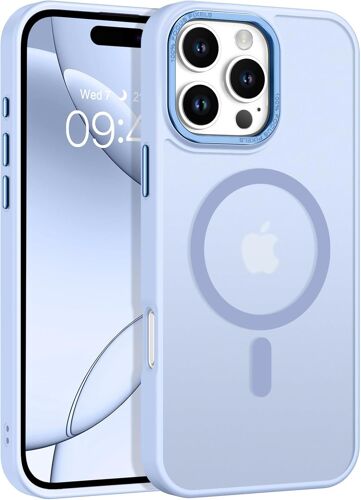 KALANKA-Coque Magnétique pour iPhone 16 Pro Max 6.9'', Compatible avec MagSafe, Protection Antichoc Qualité Militaire, Étui Housse Arrière Translucide Givrée, Anti-Empreintes Digitales (Bleu Claire)