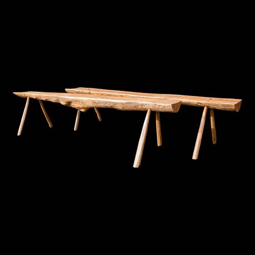 Paire de bancs brutalistes en bois esprit design annes 70 bois