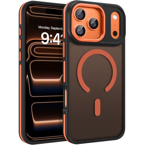 KALANKA-Coque pour iPhone 17 Pro Max [Compatible avec MagSafe] Magnétique Case de Protection Antichoc Militaire,Étui Translucide Anti Rayures Antidérapant Fine iPhone 17 Pro Max 6.9""-Orange/Noir