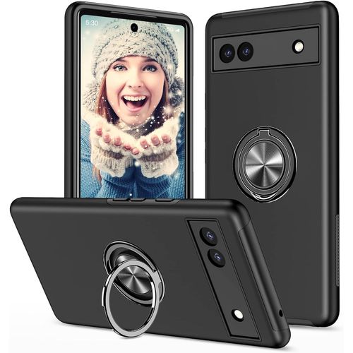 Coque pour Google Pixel 6A Etui,?[Invisible] Support danneau magnetique Rotatif integre, Militaire Renforcee Rigide PC Cover et TPU Silicone Antichoc Etui Housse Case Noir