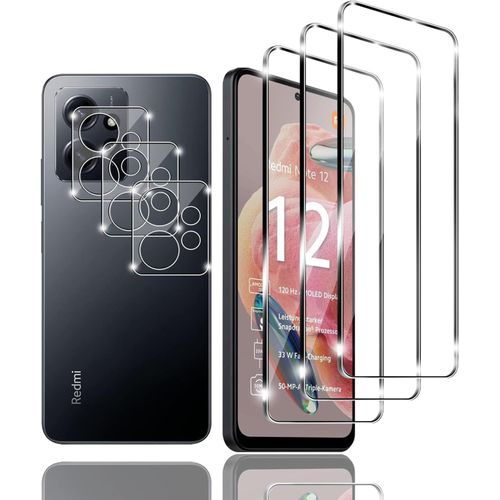 3+3 Pièces Verre Trempé Compatible Avec Xiaomi Redmi Note 12 4g Avec 3 Pièces Protection Ecran Et 3 Pièces Caméra Arrière Protecteur Ultra Claire,Sans Bulles,Pour Xiaomi Redmi Note 12 4g