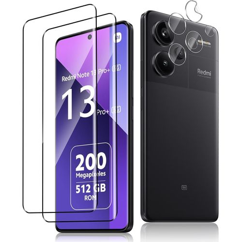 JGD-2+2 pièces Verre Trempé pour Xiaomi Redmi Note 13 Pro Plus 5G avec Protecteur d'Objectif de Caméra, 9H Dureté Vitre Protection écran, HD Anti-Rayures Film, Sans Bulles