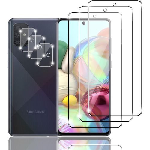 3+3 Pièces Verre Trempé Compatible Avec Samsung Galaxy A71 5g Avec 3 Pièces Protection Ecran Et 3 Pièces Caméra Arrière Protecteur Ultra Claire,Sans Bulles,Pour Samsung Galaxy A71 5g