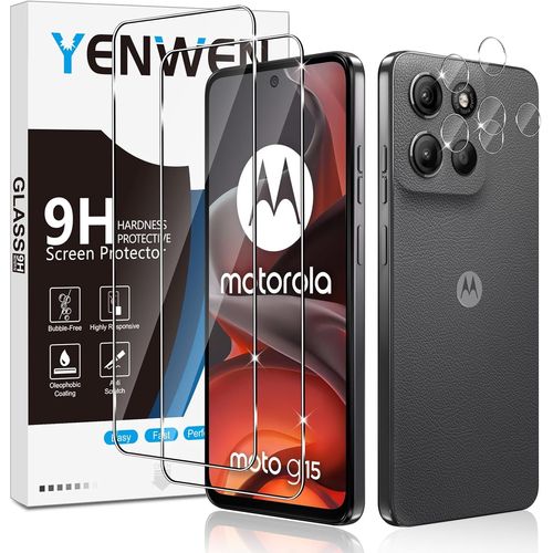 Verre Trempé Pour Motorola Moto G15 Protection Ecran,2 Pièces Protection Écran Film Et 2 Pièces Caméra Arrière Protecteur,Anti Rayures Pour Moto G 15,Dureté 9h Glass,Sans Bulles