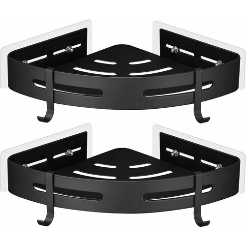 Etagere de Douche d'angle sans Percage en Metal avec 2 Crochets pour Douche Support Antirouille Autocollant pour Articles de Salle de Bains 2 Pieces (Noir) goodnice