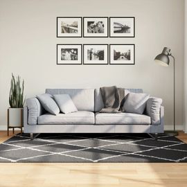 Vidaxl Tapis Shaggy À Poils Longs Moderne Noir Et Crème 140x200 Cm