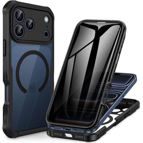 Cauc-Magnétique Anti Espion Coque Iphone 17 Pro Max [Compatible Avec Magsafe] Intégré 9h Verre Trempé Protection Écran Et Protection Caméra, Antichoc Téléphone Housse Case Intégrale Etui - Noir