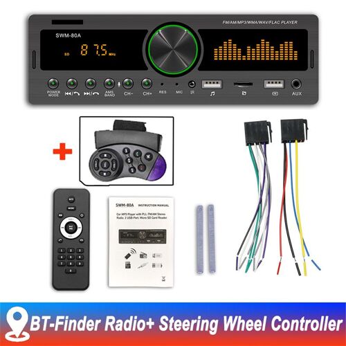 Radiocommande Du Chercheur - Autoradio Stéréo Bluetooth Swm-80a, Récepteur Fm, Entrée Aux, Sd, Usb, 12v, 1 Din, Lecteur Multimédia Mp3, Mains Libres, Tableau De Bord, Pour Voiture