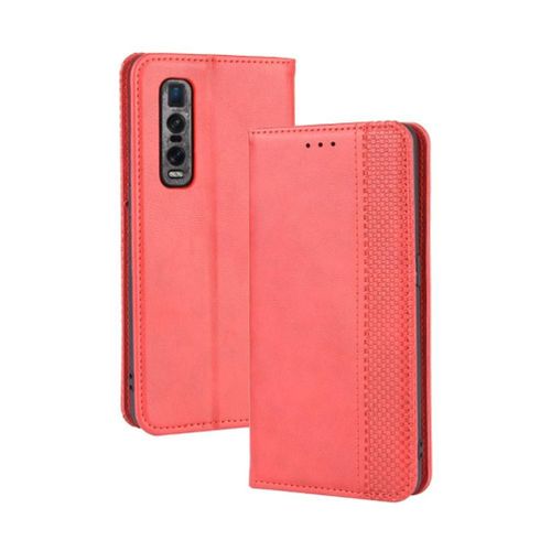 Étui Pour Oppo Find X2 Pro Fermeture Magnétique Portefeuille Cuir Pu - Rouge
