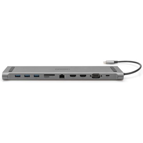 Station D'Accueil Usb-C Pour Ordinateur Portable - 11 Ports - 2X Hdmi,1X Vga - Ultra Hd 4K30Hz - 3X Usb 3.0,1X Usb Type-C - Rj45 Lan,Audio Jack,Lecteur De Carte - Argenté