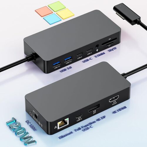 acdsgd-Nouvelle Microsoft Surface Dock 2 avec Adaptateur 120W,12en1 Microsoft Surface Station d'accueil Triple écran avec 4K HDMI+USB-C+DP pour Surface Pro 12/11/10/9/8/X/7/6,Surface Laptop 7/6/5/go/4/3/2/1