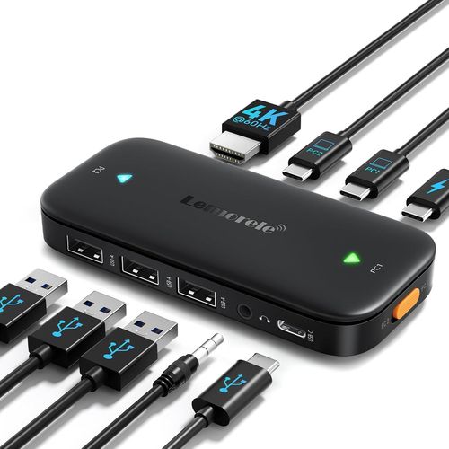 Commutateur Kvm Usb-C À Bouton Unique Pour 2 Appareils,Pr En Charge Vidéo/Audio 4K 60Hz,Idéal Pour Stations De Travail/Divertissement Domestique