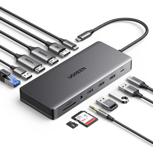 Revodok Pro 313 Docking Station Dual Hdmi Displayport Triple Affichage 4K60Hz 13 En 1 Hub Usb C Avec Multi Data Ports 10Gbps Pd 100W Adapatetru Ethernet 3.5Mm Audio Lecteur De Carte Sd Tf