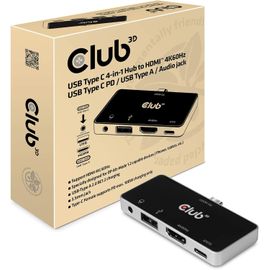 Inline Hub Usb Type C 4 En 1 Vers Hdmi 4 K60 Hz Usb Type C Pd/Usb Type A/Pr Audio