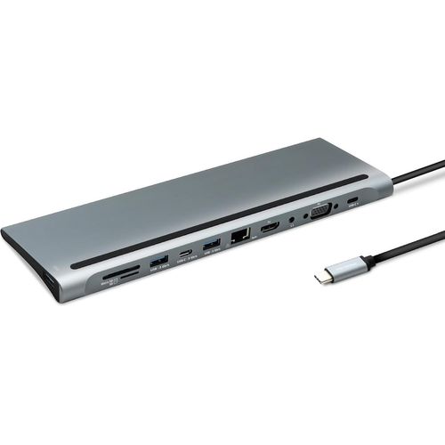 Adaptateur Usb-C 11 En 1,Station D'Accueil Hdmi Vga Rj45 Sd Micro Sd,Port Usb-C Pd 100W,Sorties Audio/Vidéo,Pc Ordinateur Portable - 395297