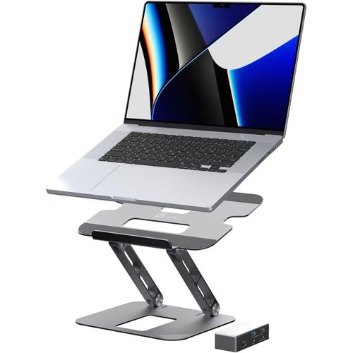 Support Pour Ordinateur Portable Avec Hub D'Affichage Usb C 4K Hdmi - 2 Usb A,Pd 100W Avec Usb-C 5Gbps |Support D'Ordinateur En Aluminium Pour Macbook Et Ordinateur Portable Windows (Jts327)