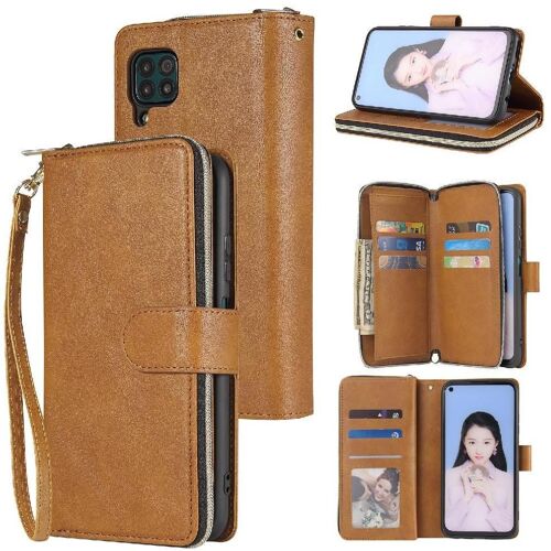 Étui Pour Huawei P40 Lite Étui Portefeuille Avec 9 Fentes Pour Cartes Titulaire De La Carte Flip Couverture Poche À Fermeture Éclair Avec Dragonne - Le Brun