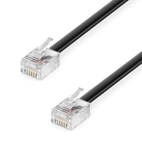 MEVRONISSHOP-1m Câble Téléphonique RJ11 Modulaire 6P4C Western - Prise Plate pour Téléphone, Modem, Routeur, Fax, ISDN, DSL, VDSL, Internet - Noir