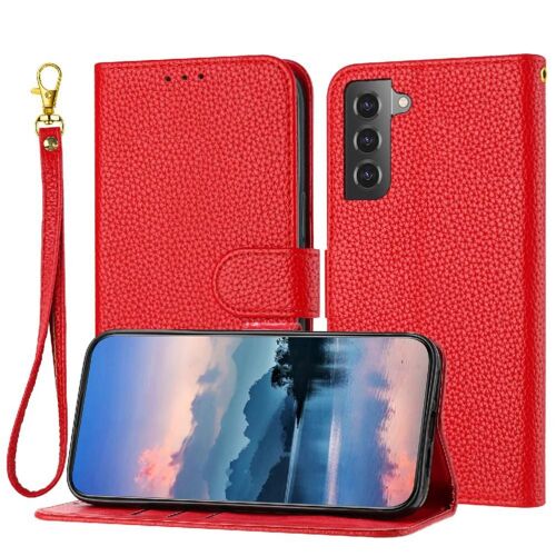 Cas De Téléphone Pour Samsung Galaxy S21 Porte-Cartes À Fentes Portefeuille Modèle Litchi Pu Lether Flip Folio - Rouge