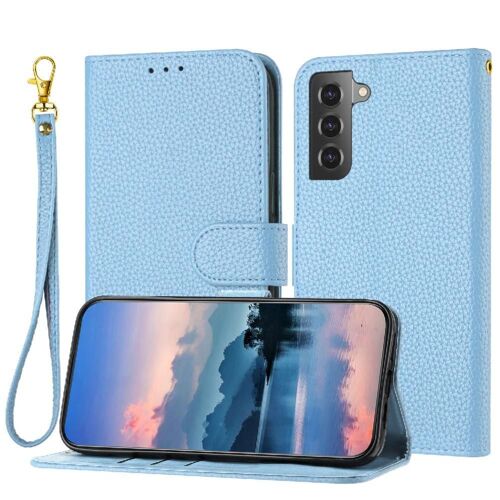 Cas De Téléphone Pour Samsung Galaxy S21 Porte-Cartes À Fentes Portefeuille Modèle Litchi Pu Lether Flip Folio - Bleu Clair