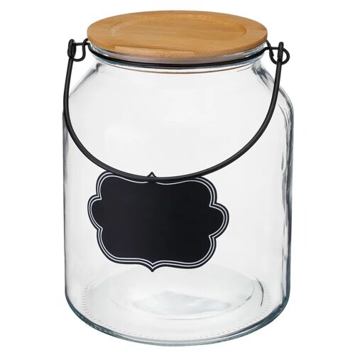 Bocal Cuisine Avec Étiquette En Verre Et Bouchon Bambou 16x16x21cm
