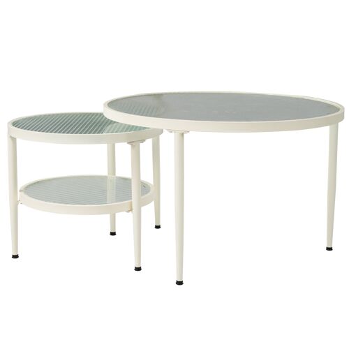 Lot De 2 Tables Basses Gigognes Rondes Verre Ondulé Rangement