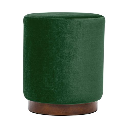 Pouf En Velours Vert Et Base En Bois