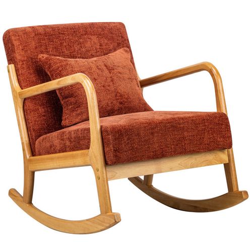 Rocking Chair En Bois Massif Et Tissu Terracotta