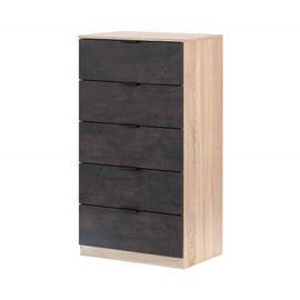 Commode 5 Tiroirs Effet Chêne Et Bois Anthracite