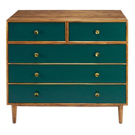 Commode Haute 5 Tiroirs En Acacia Massif Vert