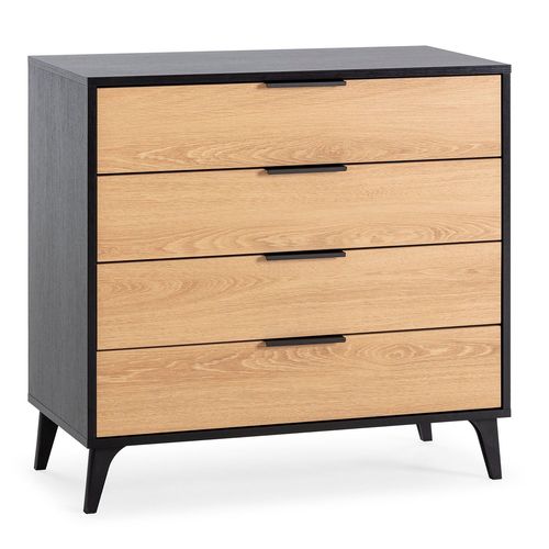 Commode De Nuit 4 Tiroirs Coloris Noir/Chêne