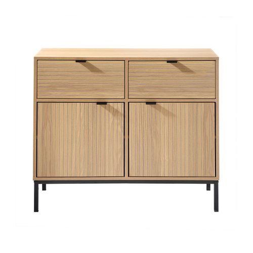 Commode 2 Portes 2 Tiroirs Effet Bois L90 X H79 Cm