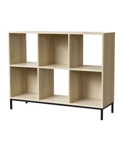 Etagère de rangement 6 cases avec pieds métal - Marron